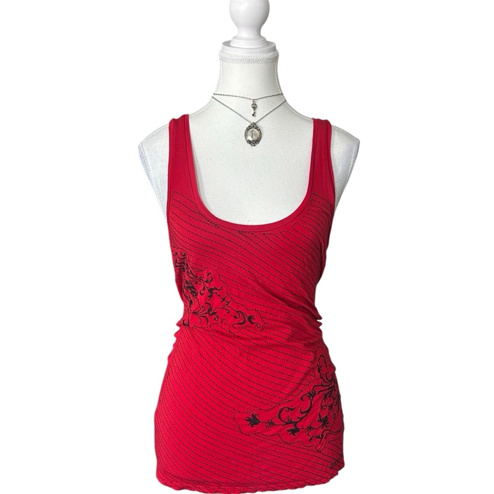 Y2K “Americanin” Red and Black Embroidered Tank Top